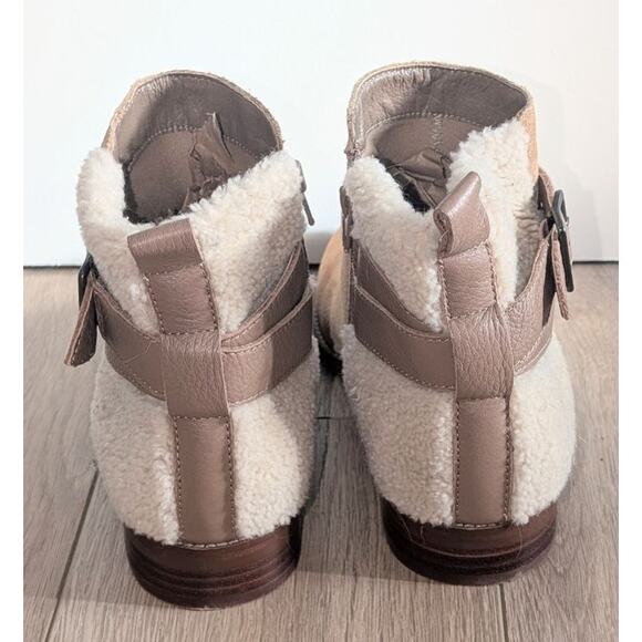 Kelsi Dagger Moto Sherpa Boots Size 9 Tan Beige Ankle Zip - Picture 5 of 10